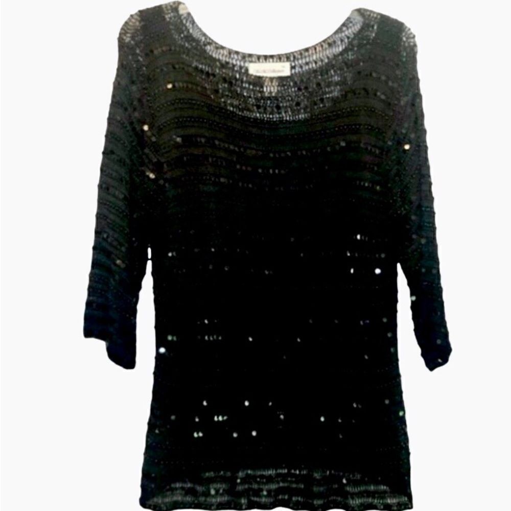 S M Collection Beaded and Sequined Sweater in Black Women’s XL